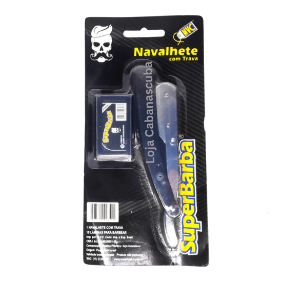 Kit de Barbear Navalhete Super Barba com 10 lminas. Garantia de barbear preciso, rente e suave, ideal para uso pessoal e profissional. Econmico e durvel!